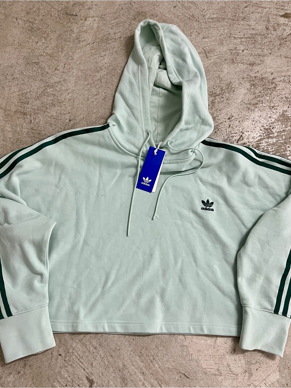 Adidas Originals Women's Cropped Hoodie Sweatshirt Vapour Green Mint Green | L